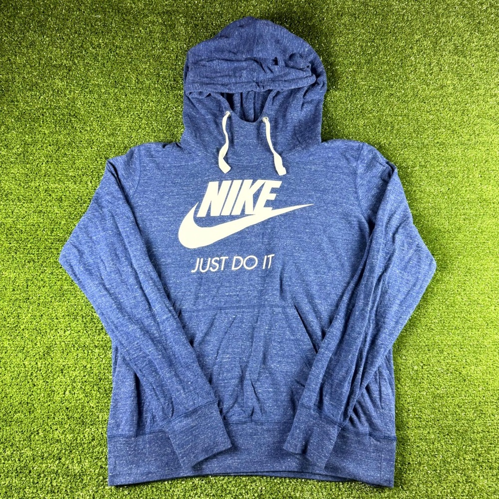 Nike Just Do It Hoodie Blue Heathered Graphic Pullover XL